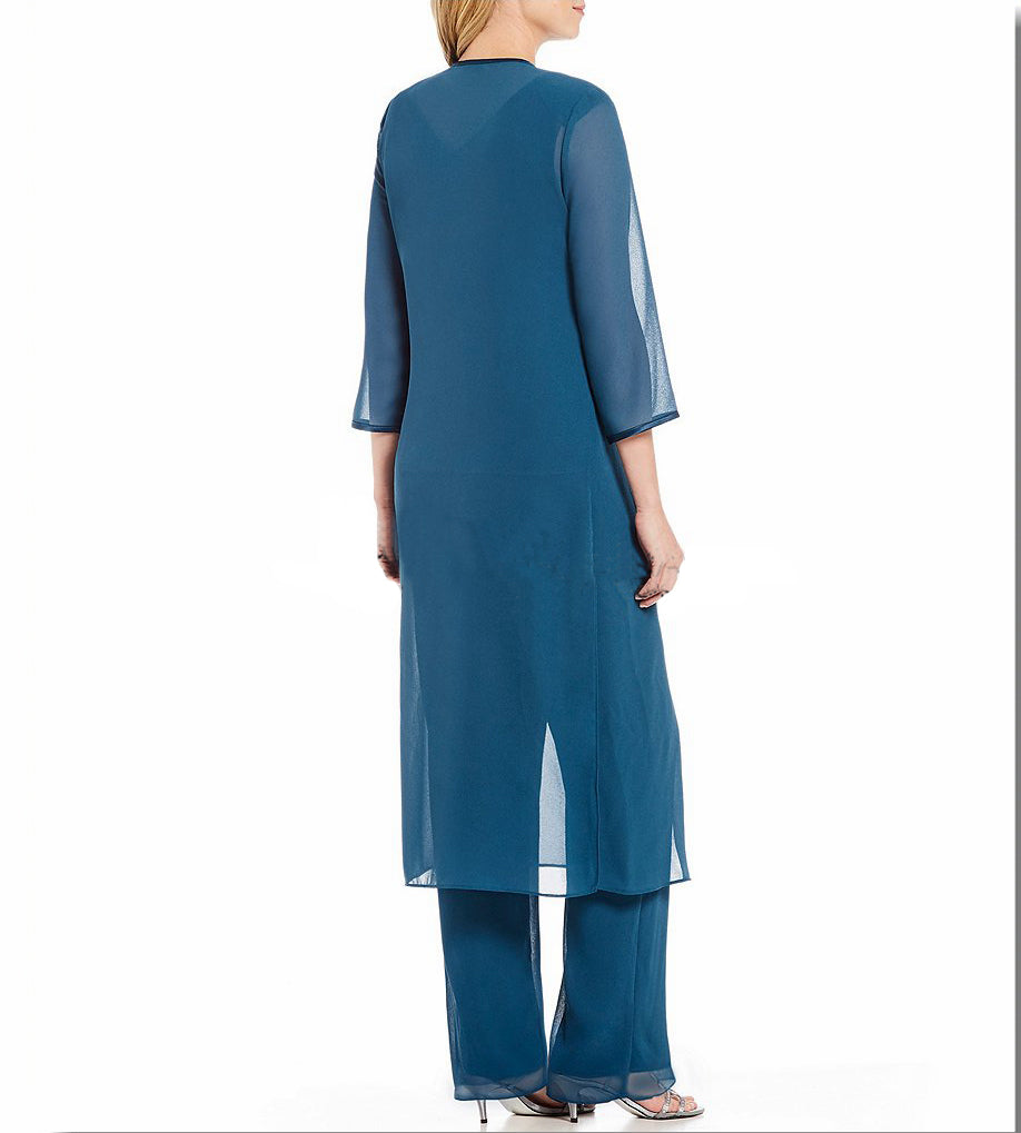 Classic Turquoise Chiffon Three Pieces Beaded Mother of the Bride Dresses - promboutiqueonline