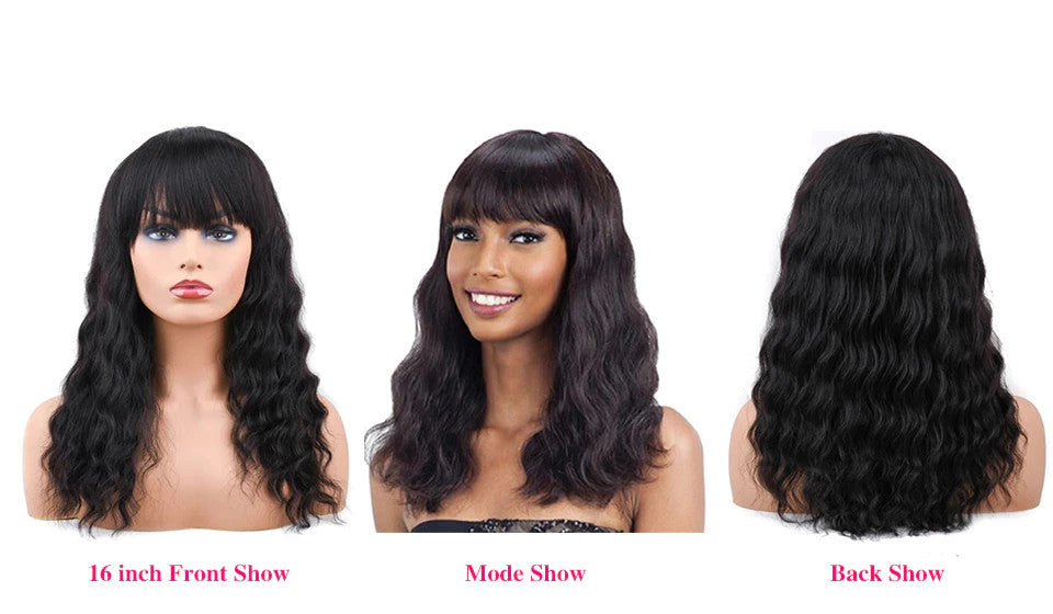 Body Wave Full Bang Human Hair Wigs Natural Loose Deep Wave Wig Body Wave No Lace Bob Wig For Black Women - promboutiqueonline