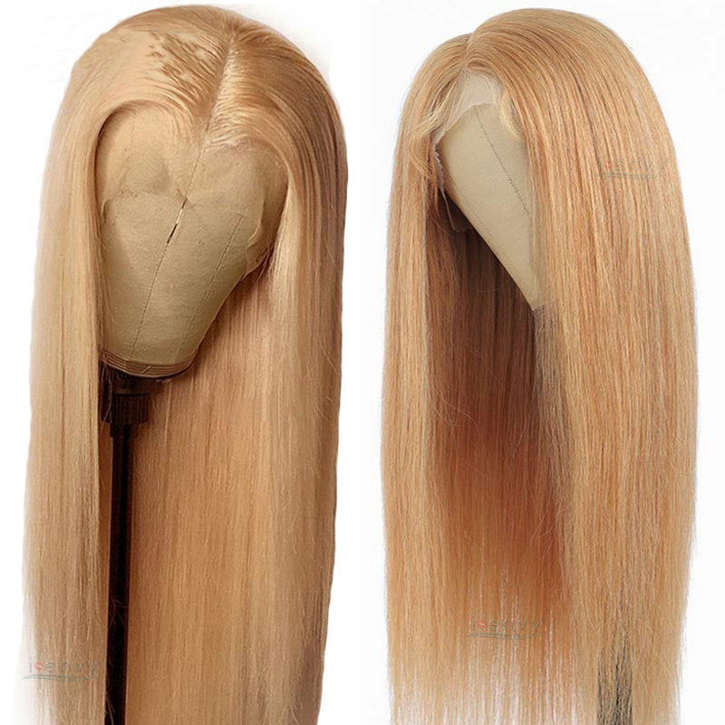 Honey Blonde Straight lace front Remy Human Hair Wig For Women with Transparent Lace - promboutiqueonline