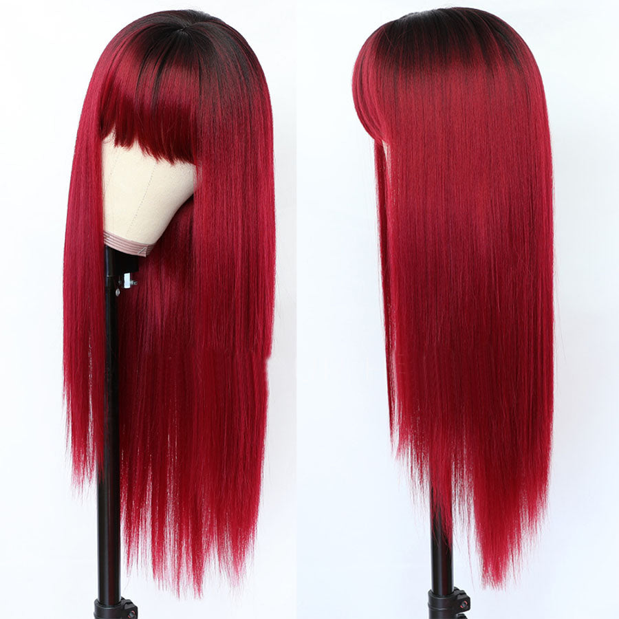 Long Straight Synthetic Hair Wig With Bangs for Women Colored Cheap Natural Look Wigs - promboutiqueonline