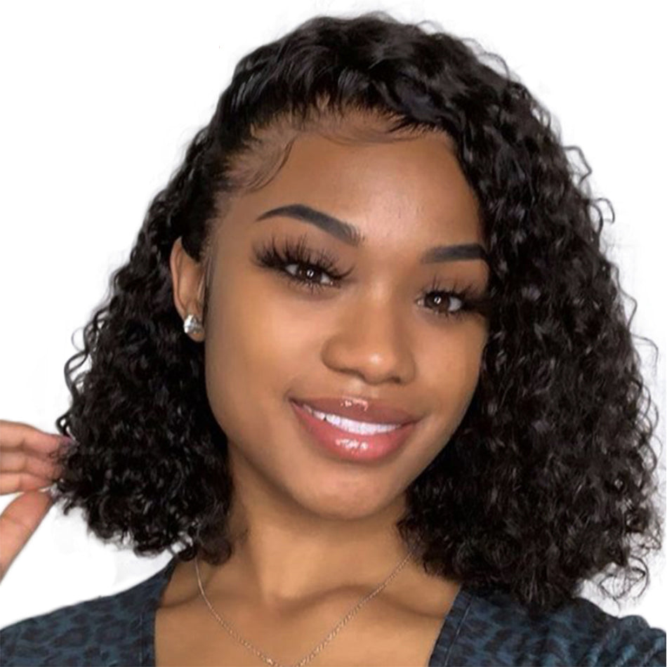 Short Curly Bob Human Hair Wigs Lace Closure Free Parting Wigs for Women with Baby Hair - promboutiqueonline