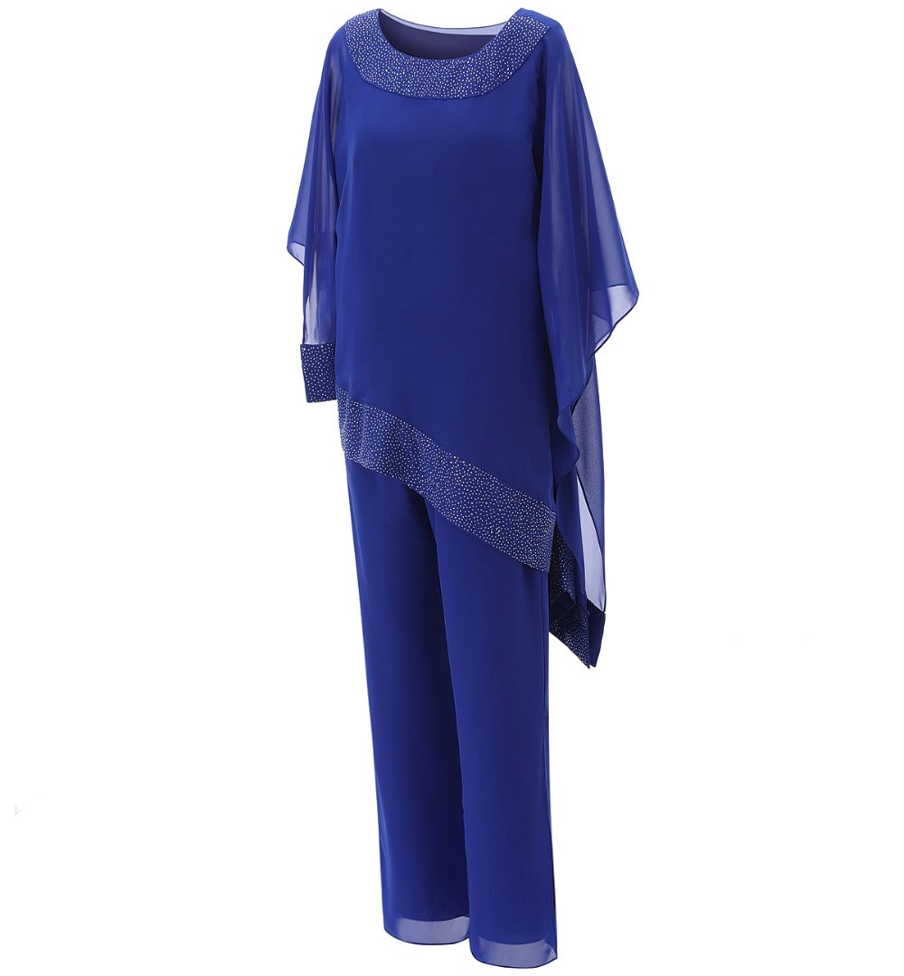Asymmetry Chiffon 3 Pieces Mother of the Bride Dressy Pantsuits Trouser Suits - promboutiqueonline