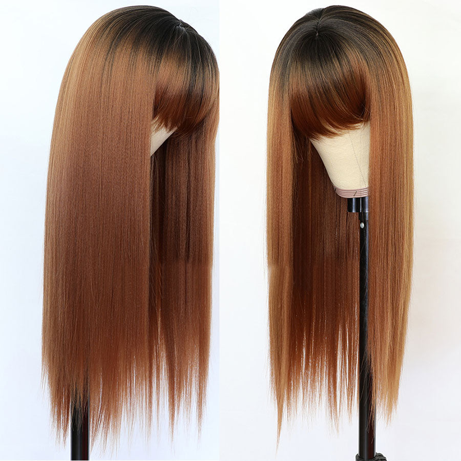 Long Straight Synthetic Hair Wig With Bangs for Women Colored Cheap Natural Look Wigs - promboutiqueonline