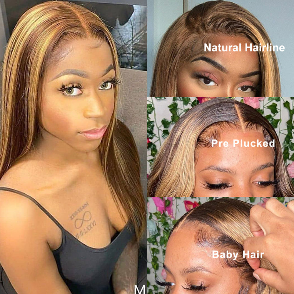 Highlight Ombre Blonde HD Straight Lace Front Wigs Undetectable Human Hair Wig with Baby Hair - promboutiqueonline