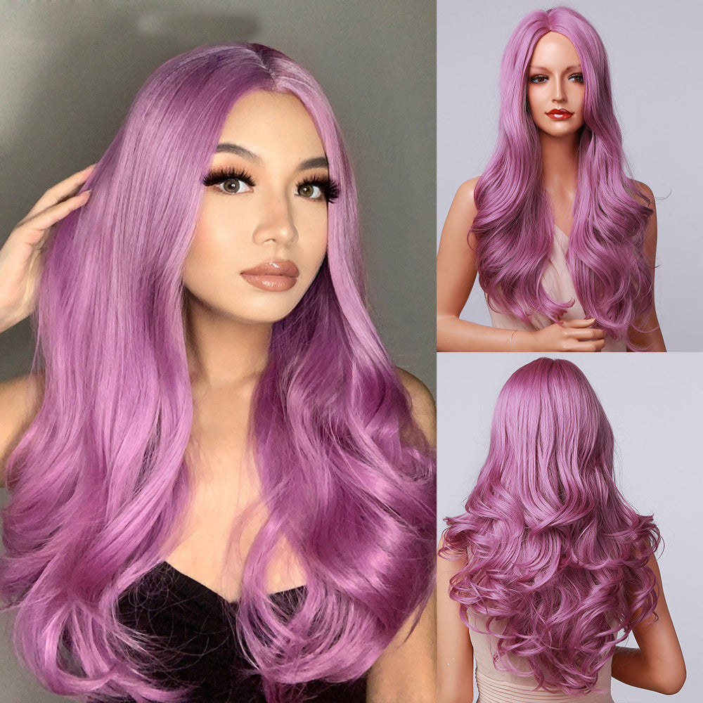 Purple Long Body Wave Synthetic Wigs for Women Cosplay Lolita Wigs High Temperature Fiber Hair - promboutiqueonline