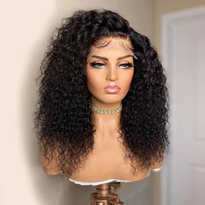 Brazilian 250 Density Black Kinky Curly Human Hair Wigs with Baby Hair 5x5 Silk Base Lace Closure Wigs For Women