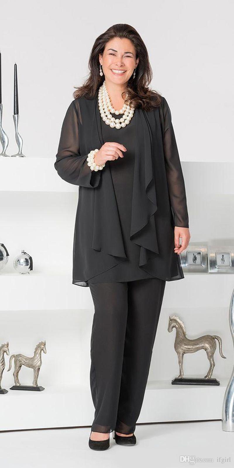 3PCS Chiffon Mother of The Bride Pant suits Long Sleeve Jacket - promboutiqueonline