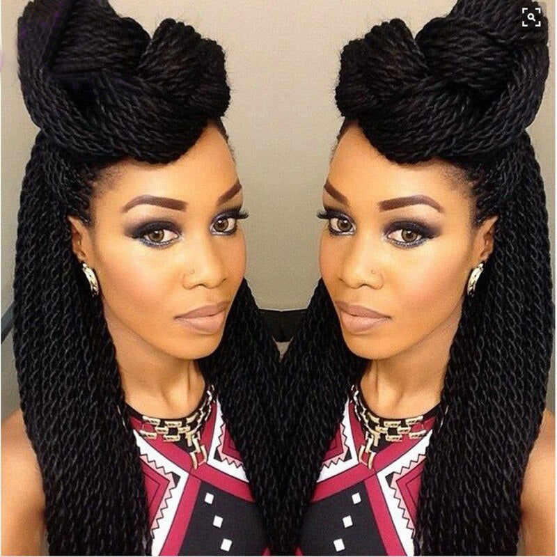 Long Black Braided Lace Front Wig For Black Women Full Senegalese Synthetic Twist Braided Lace Wigs - promboutiqueonline