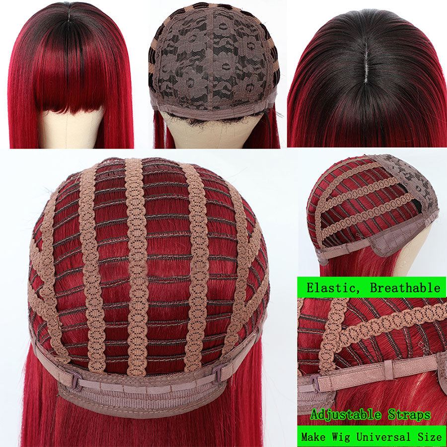 Long Straight Synthetic Hair Wig With Bangs for Women Colored Cheap Natural Look Wigs - promboutiqueonline