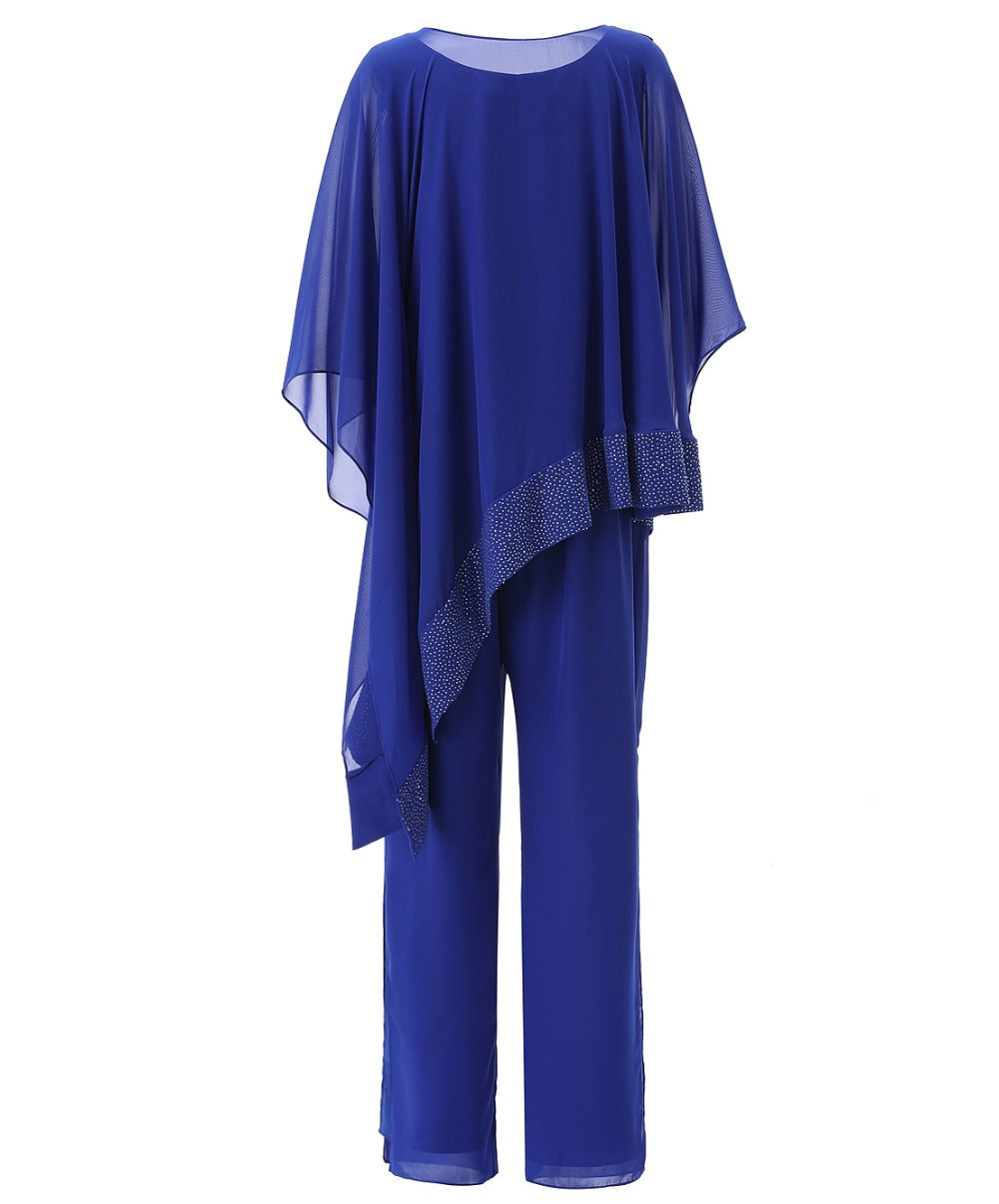 Asymmetry Chiffon 3 Pieces Mother of the Bride Dressy Pantsuits Trouser Suits - promboutiqueonline