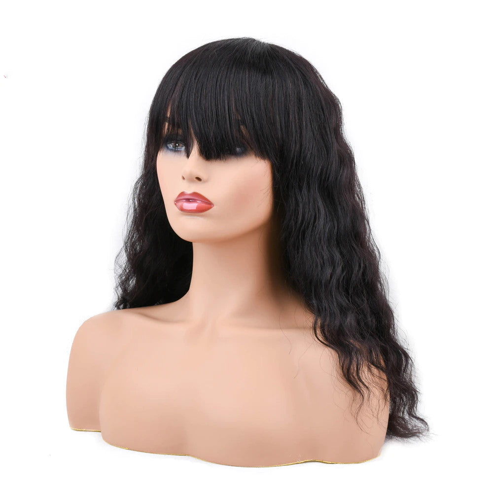 Body Wave Full Bang Human Hair Wigs Natural Loose Deep Wave Wig Body Wave No Lace Bob Wig For Black Women - promboutiqueonline