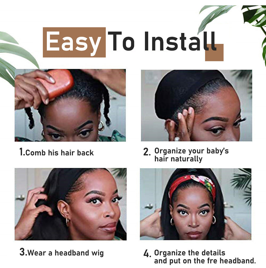 Afro Style Glueless Synthetic Headband Wigs Yaki Kinky Straight For Black Women 4color Available - promboutiqueonline
