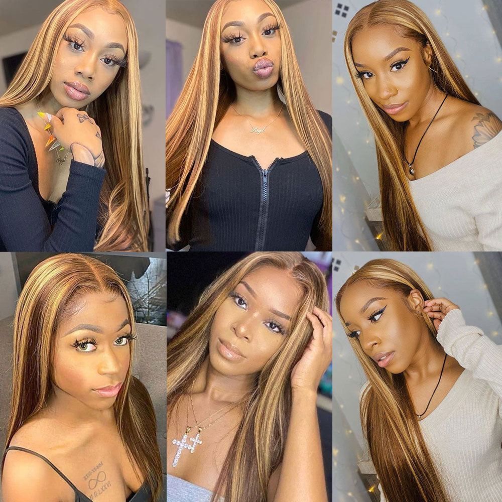 Highlight Ombre Blonde HD Straight Lace Front Wigs Undetectable Human Hair Wig with Baby Hair - promboutiqueonline