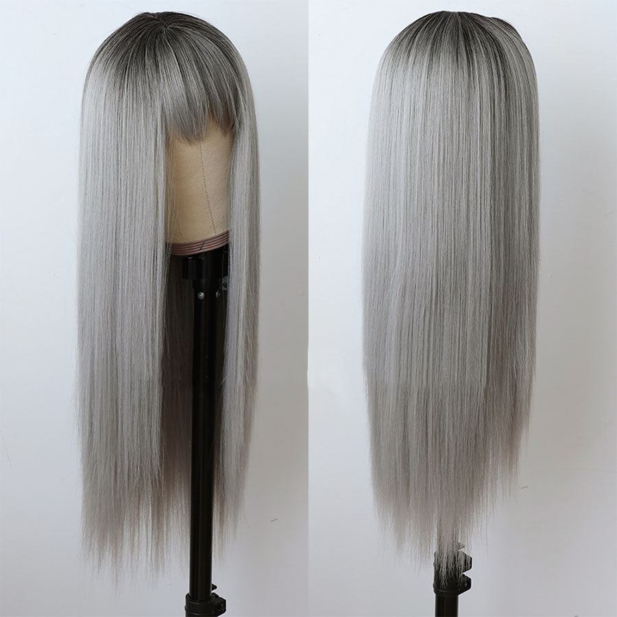 Long Straight Synthetic Hair Wig With Bangs for Women Colored Cheap Natural Look Wigs - promboutiqueonline