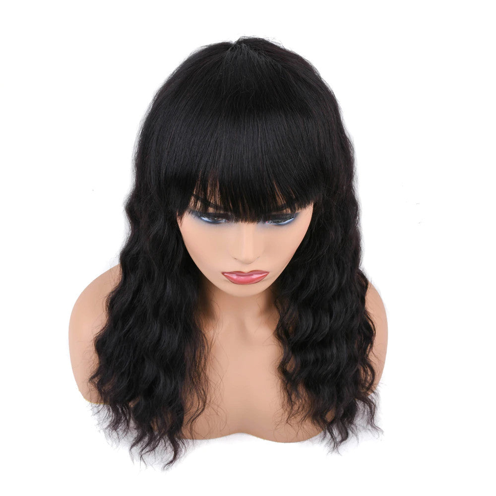 Body Wave Full Bang Human Hair Wigs Natural Loose Deep Wave Wig Body Wave No Lace Bob Wig For Black Women - promboutiqueonline