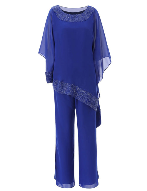 Asymmetry Chiffon 3 Pieces Mother of the Bride Dressy Pantsuits Trouser Suits - promboutiqueonline
