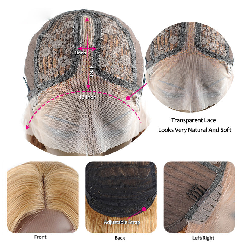 Honey Blonde Straight lace front Remy Human Hair Wig For Women with Transparent Lace - promboutiqueonline