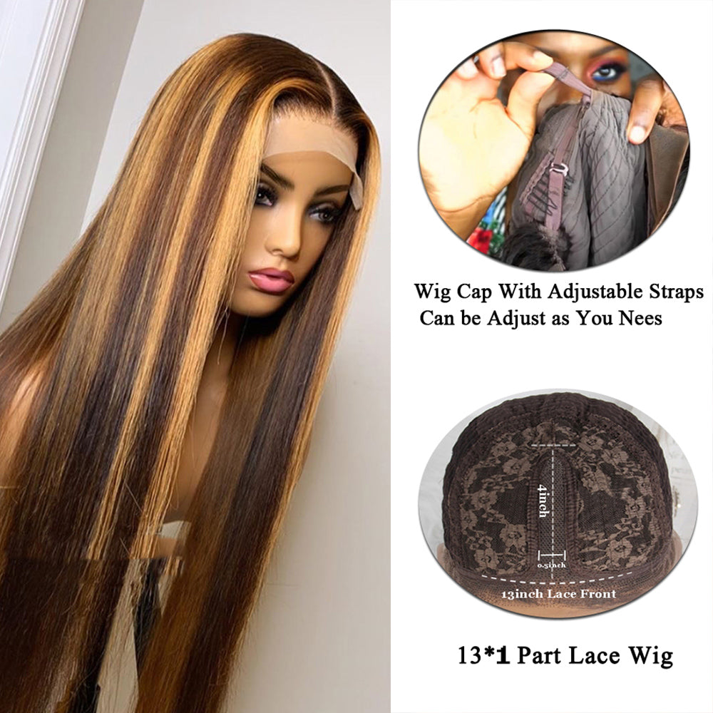 Highlight Ombre Blonde HD Straight Lace Front Wigs Undetectable Human Hair Wig with Baby Hair - promboutiqueonline