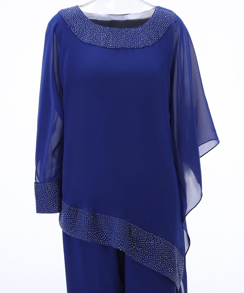 Asymmetry Chiffon 3 Pieces Mother of the Bride Dressy Pantsuits Trouser Suits - promboutiqueonline