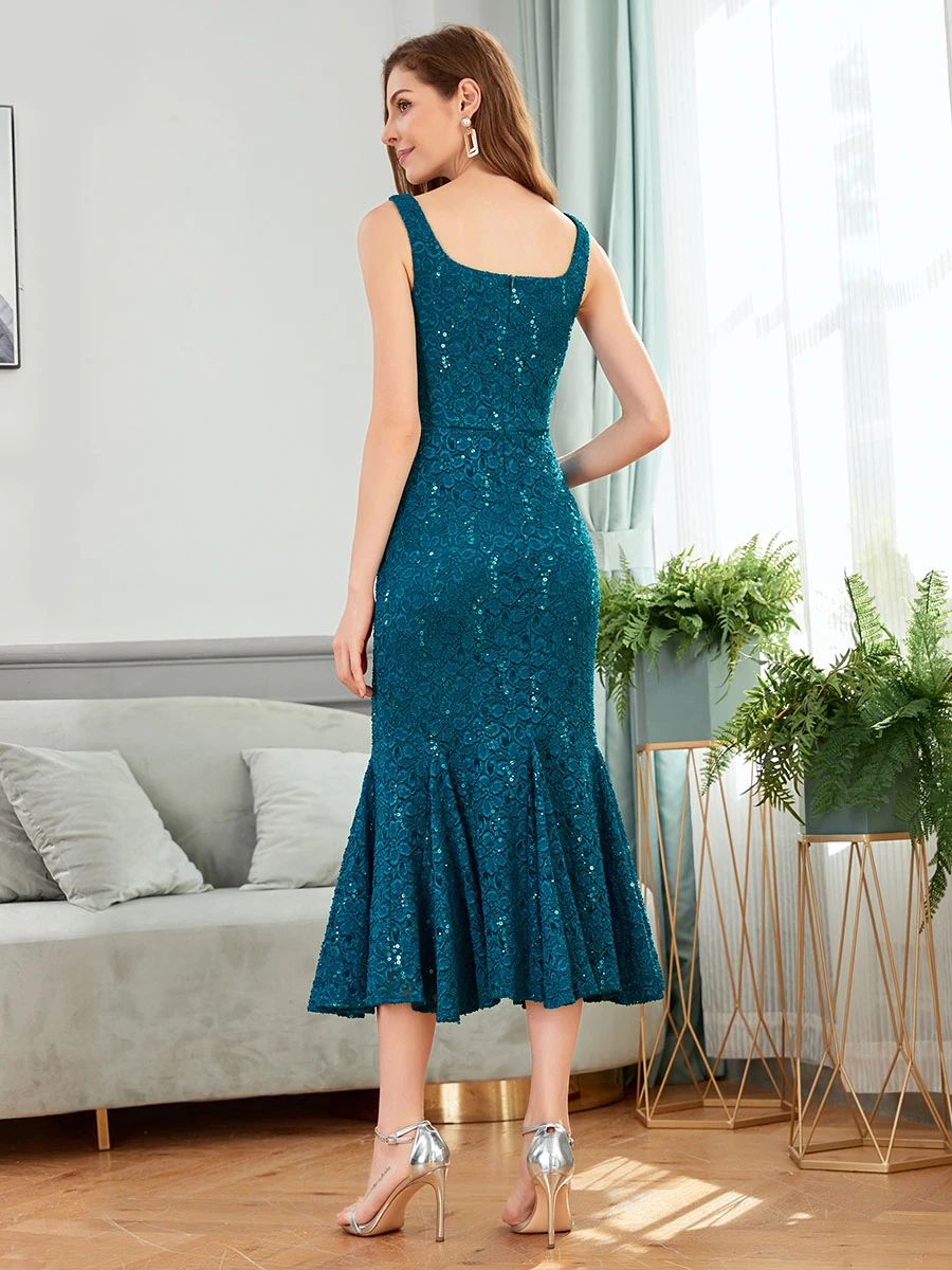 Mid-Length Peacock Lace Fit and Flare Glitter Mother of The Bride Dresses Two Pieces - promboutiqueonline