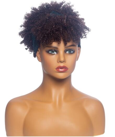 Afro Puff Kinky Curly Synthetic Short Headband Wigs with Turban Wrap For Black Women Heat Resistent - promboutiqueonline