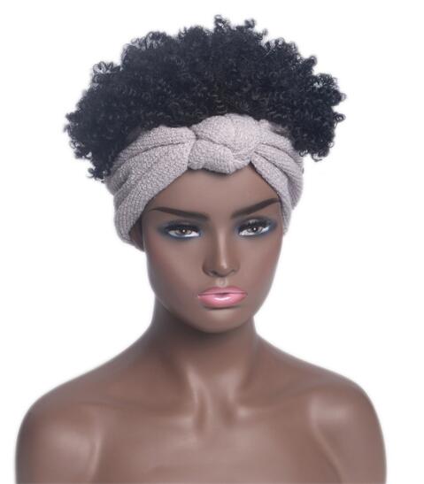 Afro Puff Kinky Curly Synthetic Short Headband Wigs with Turban Wrap For Black Women Heat Resistent - promboutiqueonline