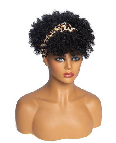 Afro Puff Kinky Curly Synthetic Short Headband Wigs with Turban Wrap For Black Women Heat Resistent - promboutiqueonline