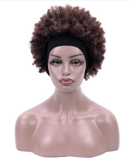 Afro Puff Kinky Curly Synthetic Short Headband Wigs with Turban Wrap For Black Women Heat Resistent - promboutiqueonline