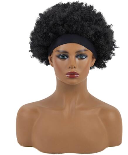 Afro Puff Kinky Curly Synthetic Short Headband Wigs with Turban Wrap For Black Women Heat Resistent - promboutiqueonline
