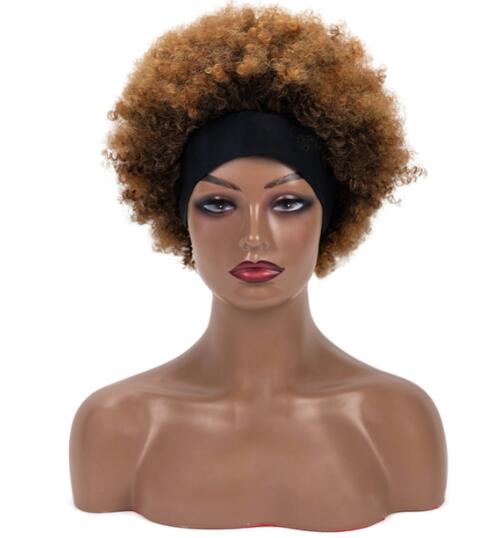Afro Puff Kinky Curly Synthetic Short Headband Wigs with Turban Wrap For Black Women Heat Resistent - promboutiqueonline
