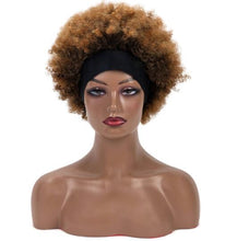 Load image into Gallery viewer, Afro Puff Kinky Curly Synthetic Short Headband Wigs with Turban Wrap For Black Women Heat Resistent