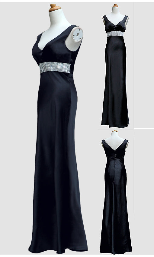 Royal Blue V-neck Satin Fit and Flare Mother of the Bride Dress - promboutiqueonline