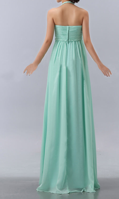 Mint Green Long Wedding Bridesmaid Dresses with Braid Straps Halter 169 - promboutiqueonline