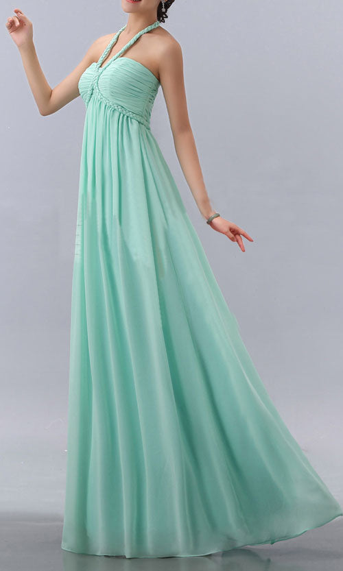 Mint Green Long Wedding Bridesmaid Dresses with Braid Straps