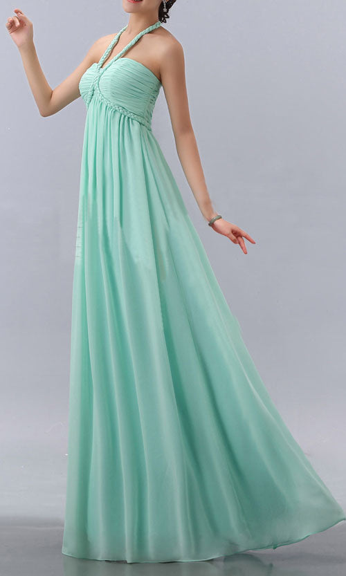 Mint Green Halter Bridesmaid Dress | Long Chiffon Wedding Gown promboutiqueonline Mint Green Halter Bridesmaid Dress | Long Chiffon Wedding Gown promboutiqueonline