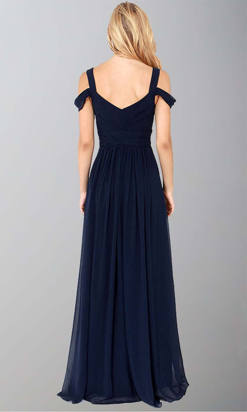 Dark Navy Off The Shoulder Maxi Prom Dresses with Side Slit P246 - promboutiqueonline