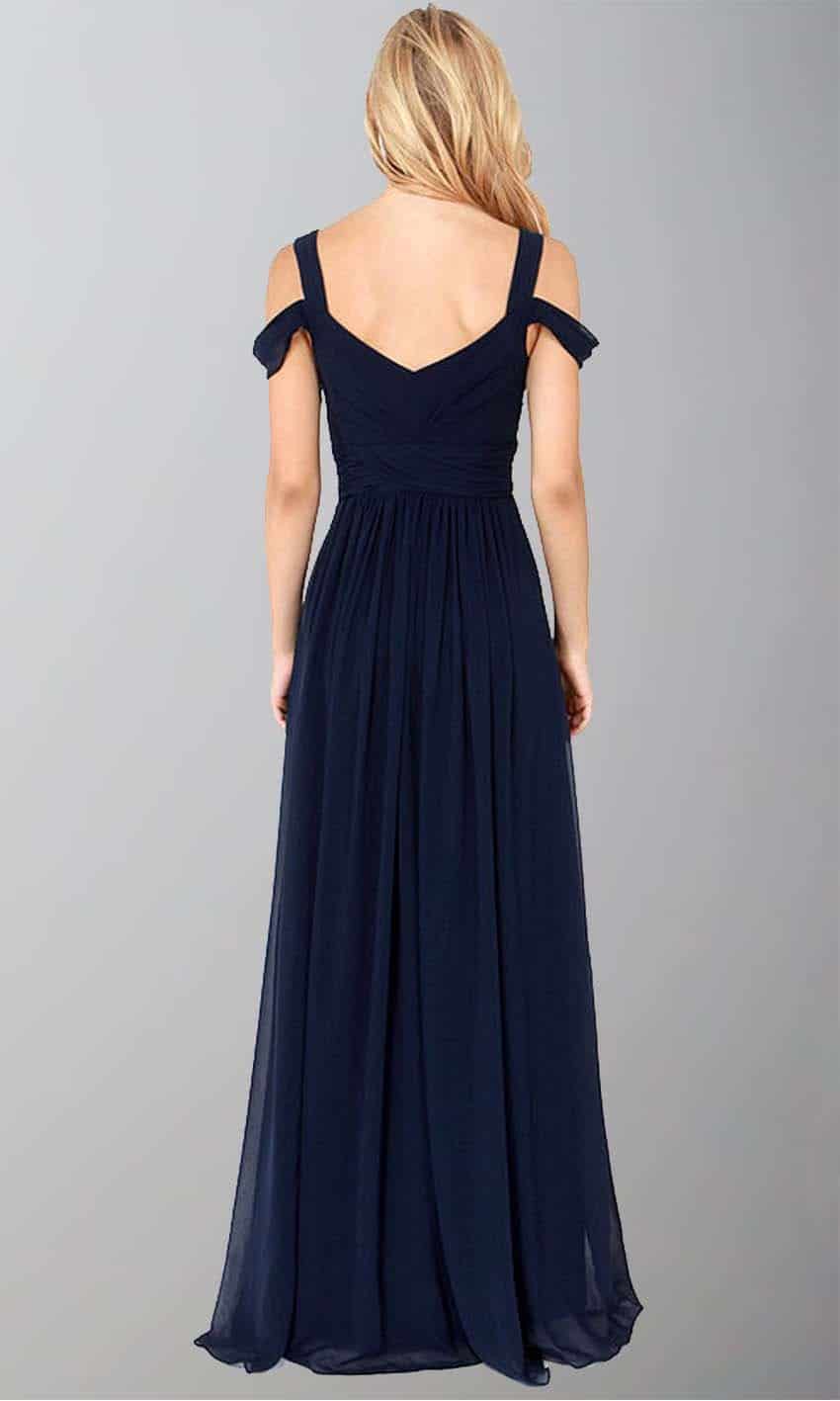 Dark Navy Off The Shoulder Maxi Prom Dresses with Side Slit P246 - promboutiqueonline