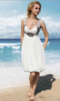 Beaded Straps Empire Short Casual Beach Wedding Dresses - promboutiqueonline