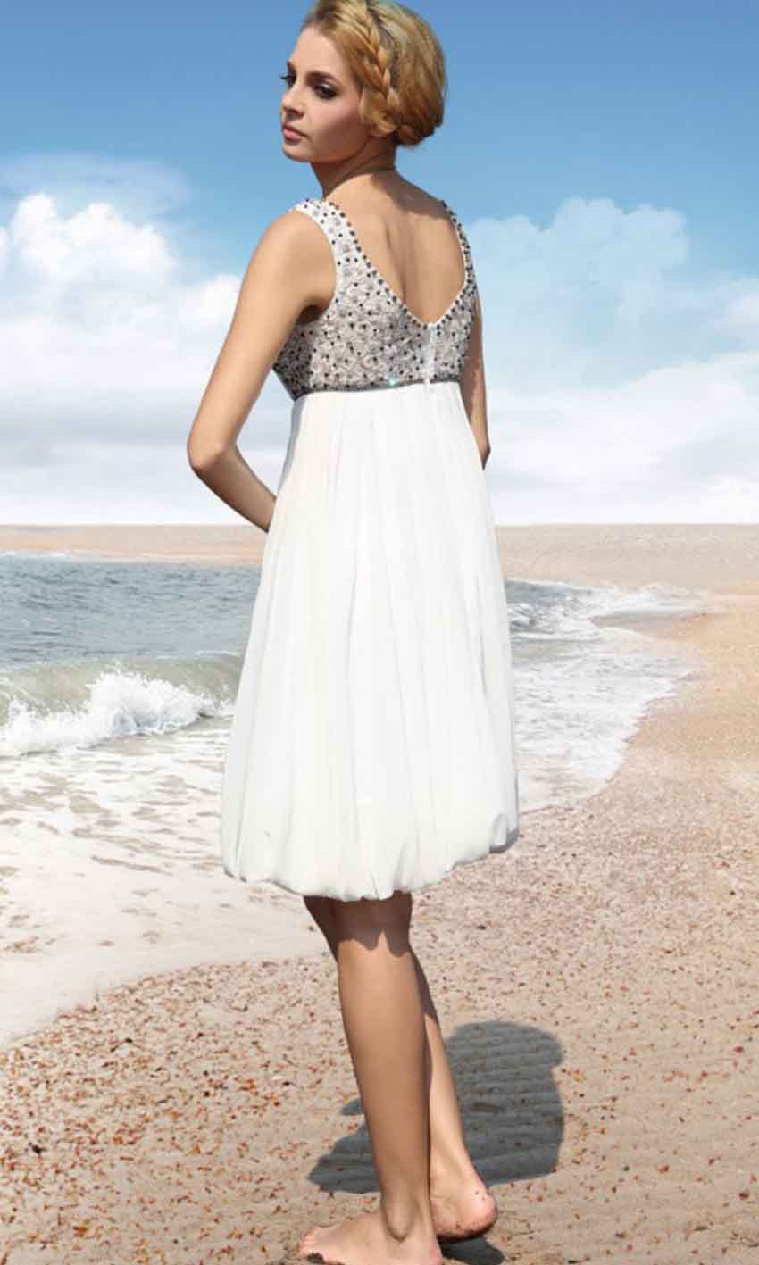 Beaded Straps Empire Short Casual Beach Wedding Dresses - promboutiqueonline