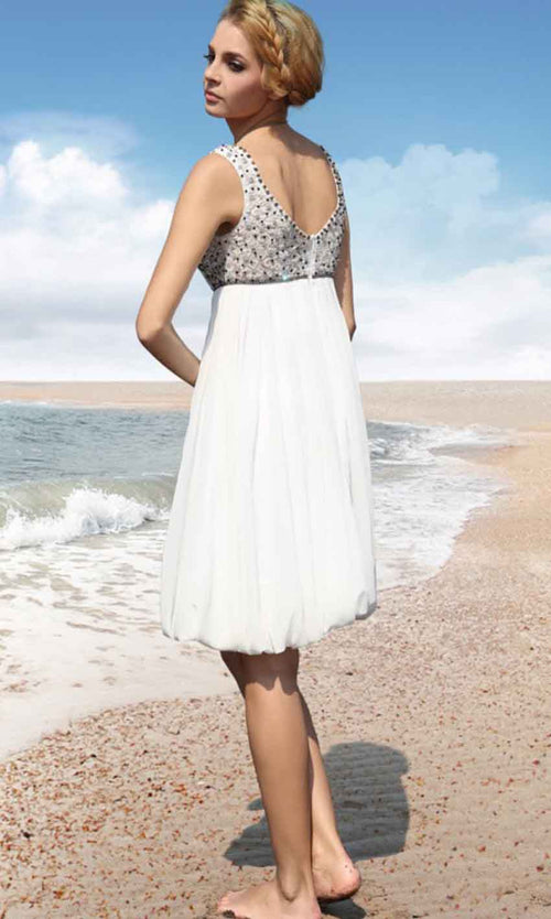 Beaded Straps Empire Short Casual Beach Wedding Dresses - promboutiqueonline
