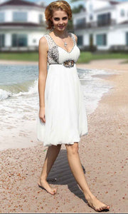 Beaded Straps Empire Short Casual Beach Wedding Dresses