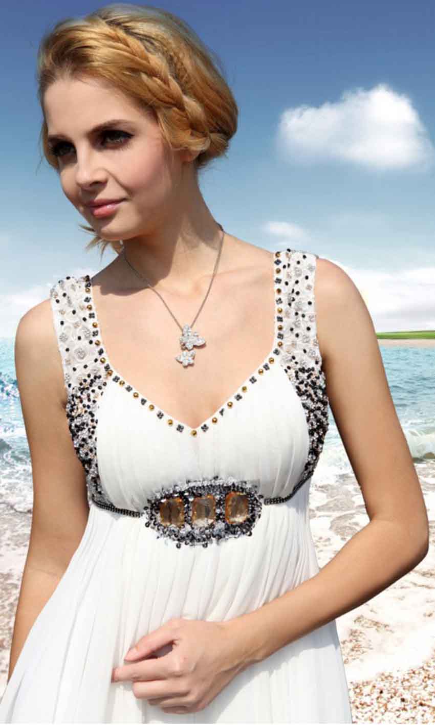 Beaded Straps Empire Short Casual Beach Wedding Dresses - promboutiqueonline