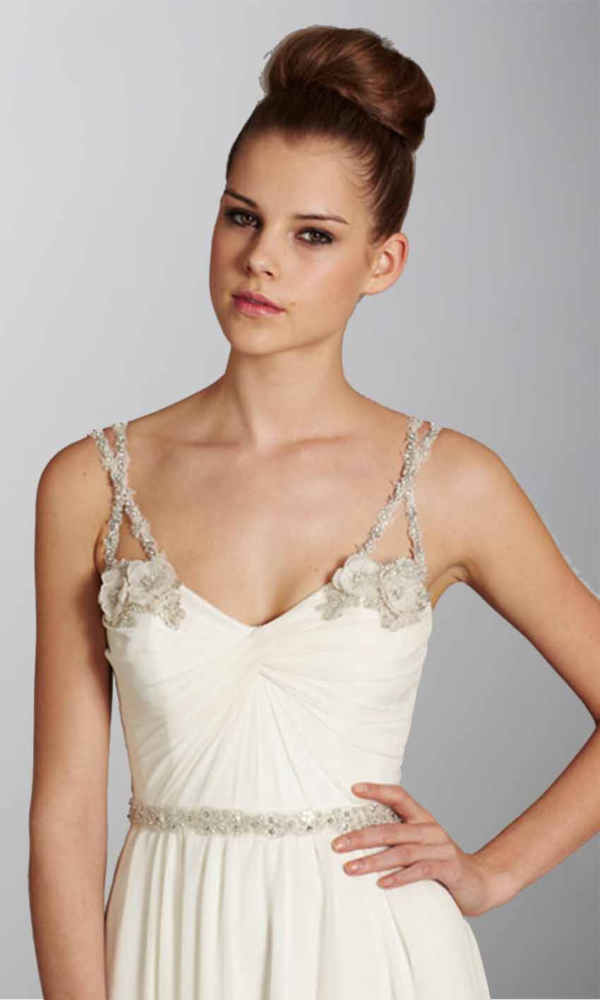 Floral Spaghetti Straps Boho Wedding Dresses with V-neckline - promboutiqueonline