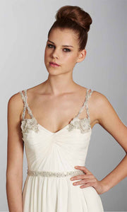 Floral Spaghetti Straps Boho Wedding Dresses with V-neckline