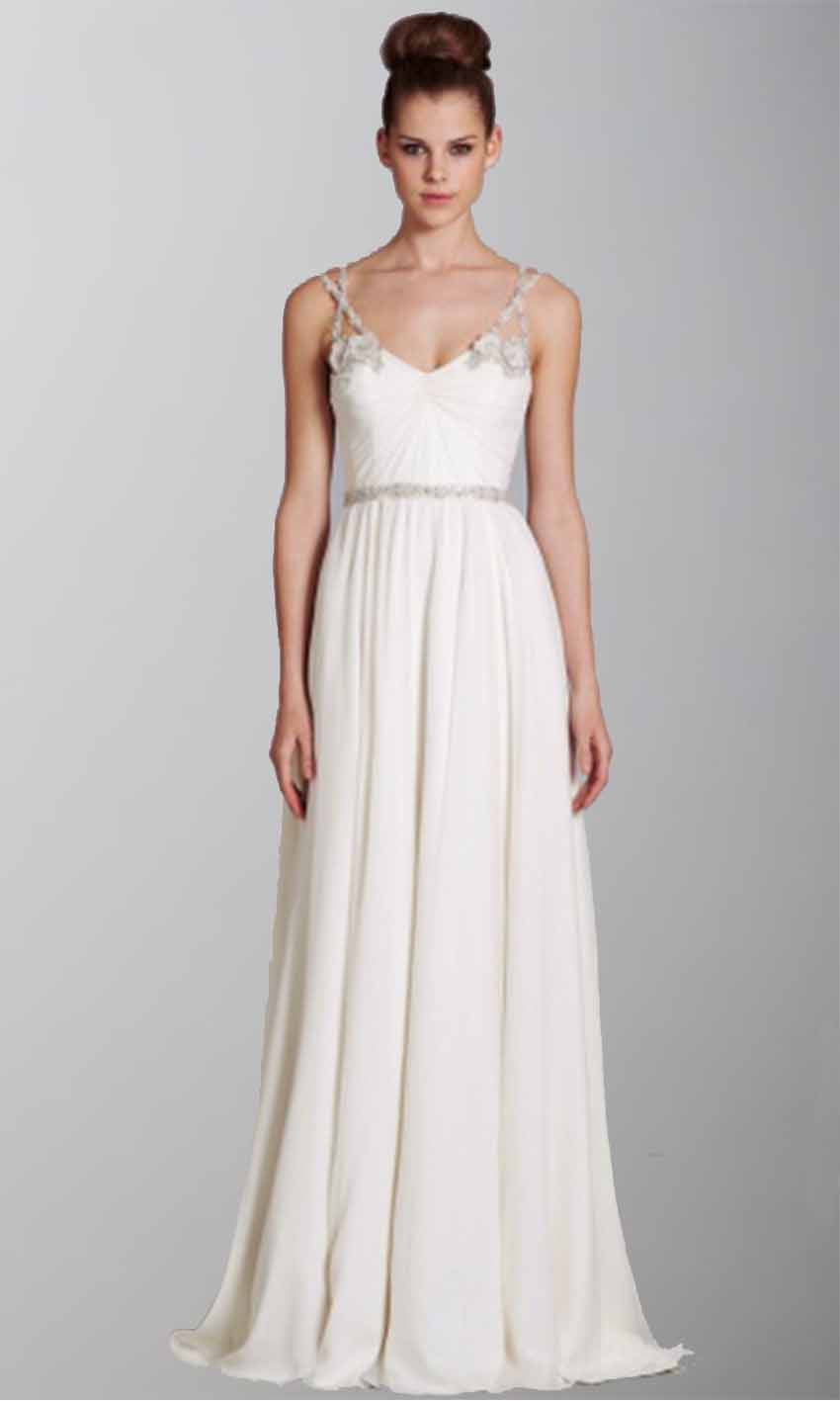 Floral Spaghetti Straps Boho Wedding Dresses with V-neckline - promboutiqueonline