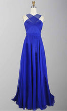 Load image into Gallery viewer, Blue Cross Strap Cut Out Long Formal Chiffon Prom Dress with Train P273