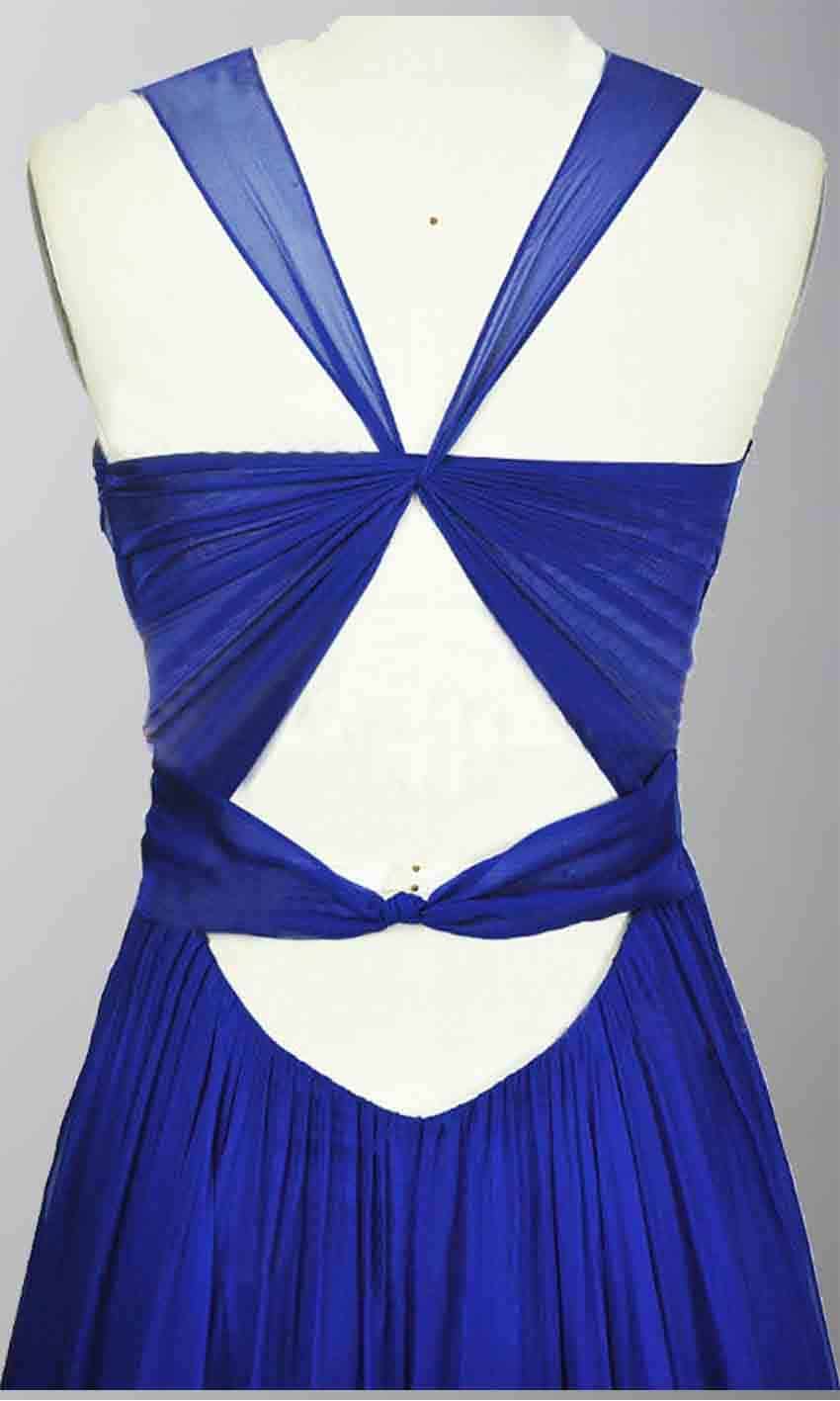Blue Cross Strap Cut Out Long Formal Chiffon Prom Dress with Train P273 - promboutiqueonline