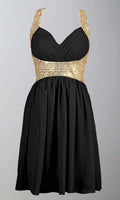 Black and Gold Sequin Short Prom Graduation Dresses with Straps KSP380 - promboutiqueonline