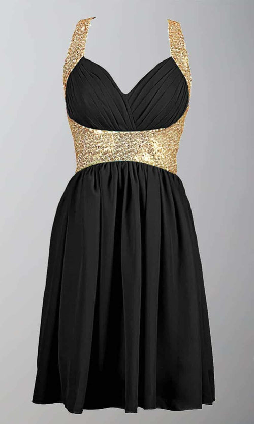 Black and Gold Sequin Short Prom Graduation Dresses with Straps KSP380 - promboutiqueonline