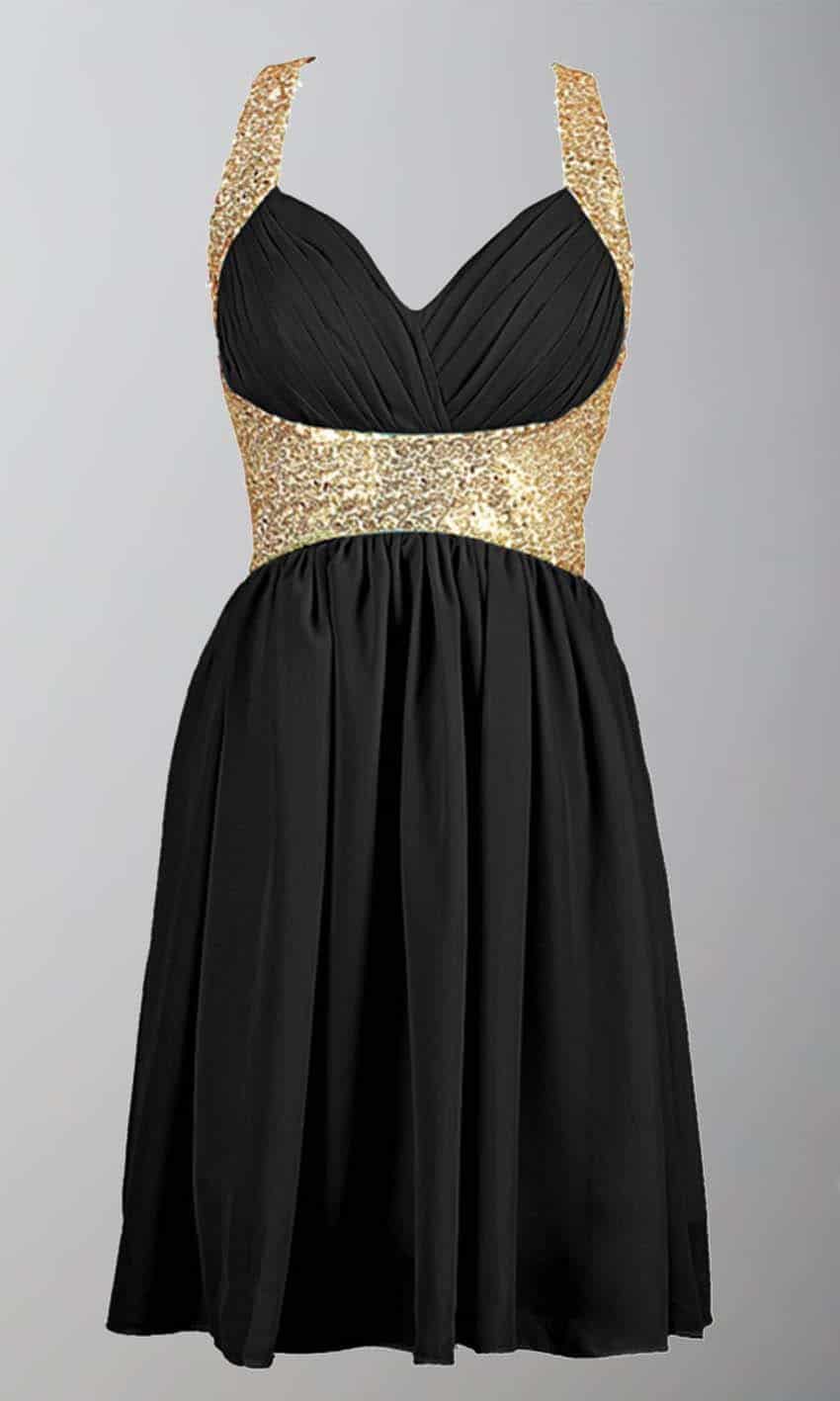 Black and Gold Sequin Short Prom Graduation Dresses with Straps KSP380